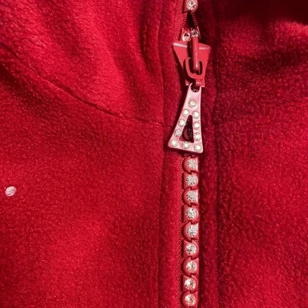 Quacker Factory Fleece Jacket Size XL Red Rhinestones Full Zip Bling - Picture 7 of 8